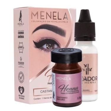 Imagem de Kit Henna Menela 2,5g + Fixador 15ml para Sobrancelha, Castanho Escuro