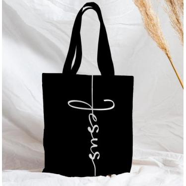 Imagem de Bolsa Sacola Artesanal de Tecido Jesus escrita preto - Core Decore
