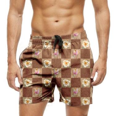 Imagem de Short Praia Shorts Banho Bermuda Verão Xadrez Flores Realistic 892 - S