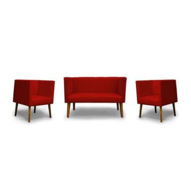 Imagem de Kit Namoradeira + 2 Poltronas Decorativas Barcelona Suede Vermelho - C