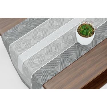 Imagem de Caminho De Mesa Trilho Geométrico Linhas Cinza e Branco - Core Decore