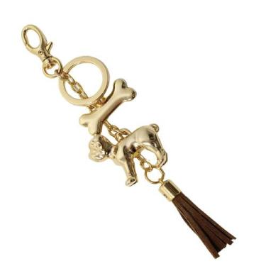 Imagem de Chaveiro Dourado Pet Cachorro e Osso Banhado a Ouro Fecho Mosquetão - 