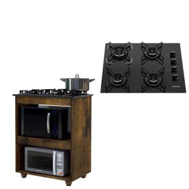 Imagem de Kit Balcão Turim Com Fogão Cooktop 4 Bocas Itatiaia Preto - KAIKI MÓVE