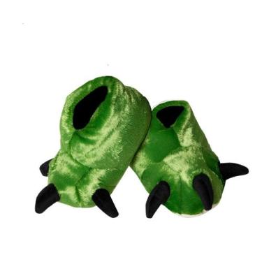 Imagem de Pantufa De Monstro Verde Dinossauro Adulto Em Pelúcia - WU Bichos de P