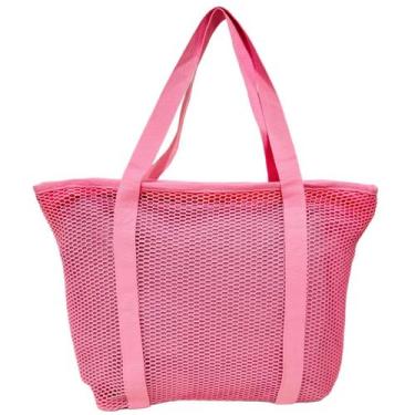 Imagem de Bolsa De Praia Rosa Claro Tote Bag Tela Mesh Emborrachada Piscina Femi