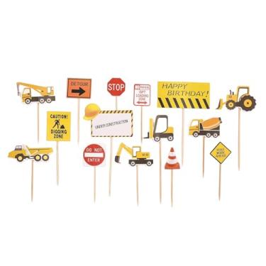 Imagem de DUXUANT 15 pcs Construction Themed Cupcake Toppers Dump Truck Tractor Excavator Car Construction Sign Decorations for Kids Birthday Party Supplies Cake Picks