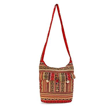 Imagem de LONGING TO BUY Bolsa tiracolo de algodão Hobo Sling Bag Handmade Messenger Bolsas de ombro para mulheres e meninas, Vermelho-multi, Bolsa de ombro