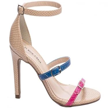 Imagem de Sandália Feminino Napa Croco Bege, Azul E Pink (Bege, BR, Adulto, Numérico, 39)