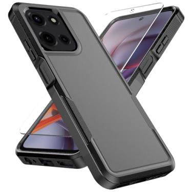 Imagem de Capa para Motorola Moto G 5G 2025 com protetor de tela de vidro temperado Proteção contra quedas resistente, à prova de choque, à prova de poeira, capa de telefone resistente, preta fosca
