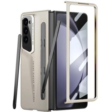 Imagem de YQODSZ Capa para Samsung Galaxy Z Fold 6 2024 com suporte colável para caneta S e caneta Stylus, Z Fold 6 5g capa para celular com protetor de tela para câmera Z Fold 6 Gold