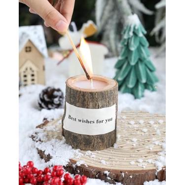 Imagem de Vela de aroma de tronco com suporte, vela decorativa de cera de soja esculpida à mão em madeira rústica estilo country para presente, castiçal de castiçal para decoração de casa, festa de Natal
