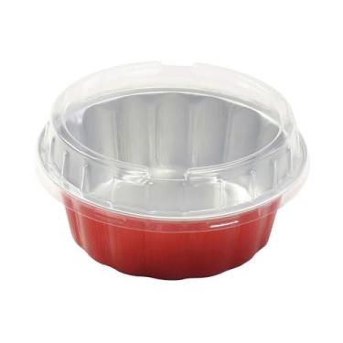 Imagem de KitchenDance Forma redonda descartável de alumínio de 227 g com tampa de plástico de encaixe - Mini formas de bolo com tampas, mini formas de bolo, mini formas de alumínio com tampas - cores