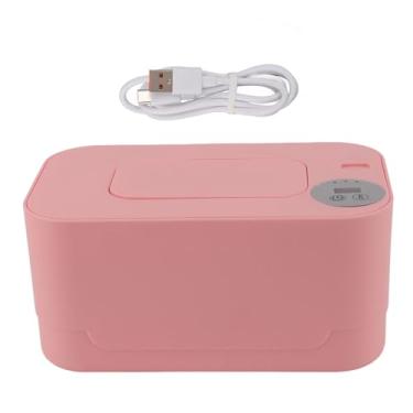 Imagem de Aquecedor de lenços umedecidos portátil com luz noturna, controle de temperatura, hidratante, preservação do calor, dispensador de suporte multifuncional alimentado por USB para (Rosa)