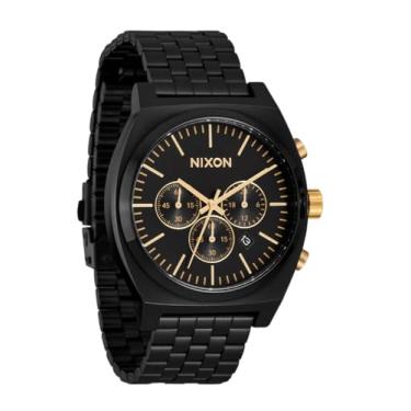 Imagem de NIXON Relógio cronógrafo analógico Time Teller Chrono A972-100 m resistente à água (mostrador do relógio de 40 mm, pulseira de aço inoxidável de 20 a 18 mm), preto/preto/dourado, Mens Standard,