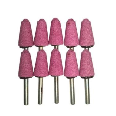 Imagem de Kit 10 Ponta Montada Pedra Rosa Para Retífica A5 19x28,6mm Haste 1/4 -