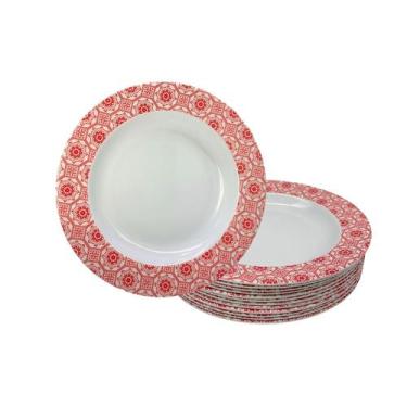 Imagem de Jogo de 12 Pratos Fundo Melamina 25cm Vermelho Hotel Buffet - Ecos