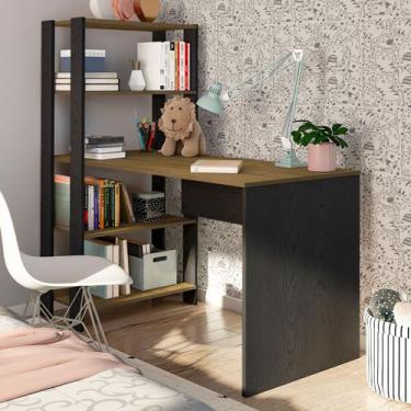 Imagem de Mesa Escrivaninha Match 3 Prateleiras Pinho/Preto - Artely - Artely Mó