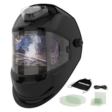 Imagem de YESWELDER Capacete de soldagem de escurecimento automático com 6 sensores de arco, visão panorâmica com lente lateral (DIN5, escurecimento automático), 1/1/1 cor verdadeira, carregamento tipo C,