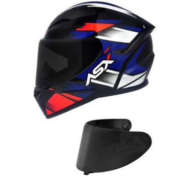 Imagem de Capacete ASX City Start Preto Vermelho e Azul Mais Viseira Fumê, 58