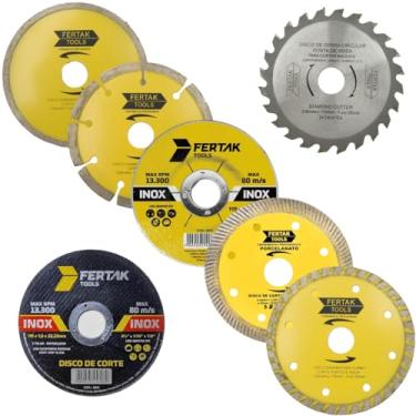 Imagem de Conjunto Kit 06 Discos de Corte Para Metal Porcelanato Madeira + Disco de Desbaste Metal