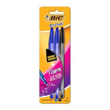 Imagem de Caneta Esferográfica BIC Cristal Fashion com 2 Azul e 1 Preta, Ponta Média de 1,2mm, Escrita Macia, 878655