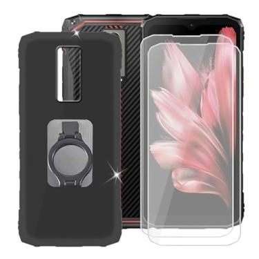 Imagem de Capa para Doogee Blade 10 Pro (16.7 cm) + protetor de tela (pacote com 2), capa de silicone ultrafina, à prova de choque, antiarranhões, com suporte retrátil - preta