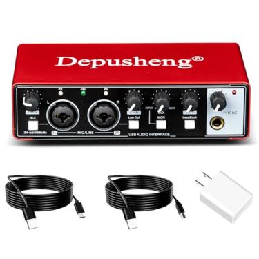 Imagem de Depusheng Interface De Áudio Usb Red Para Gravação De Música, Interface Xlr Com Alimentação Fantasma De 48 V, Caixa De Áudio Para Guitarristas, Podcasters Ou Produtores Para Gravar E Reproduzir Som