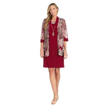 Imagem de Elegante comprimento até o joelho estampado conjunto de vestido com colar destacável, Páprica, 46