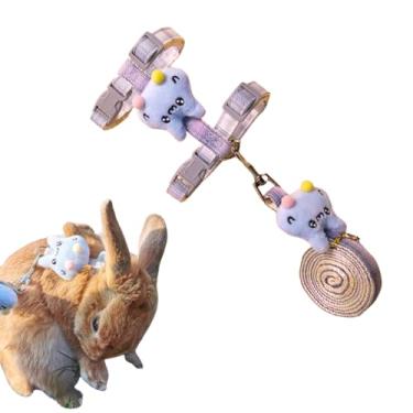 Imagem de Copfeu Conjunto de arnês e coleira de coelho, à prova de fuga de coelhinho - Peitoral ajustável para animais pequenos, filhotes, fofos, leves, macios e seguros para animais de estimação para