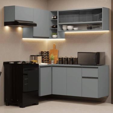 Imagem de Armário De Cozinha Completa De Canto Suspenso 325cm Nice Madesa 02 Cinza