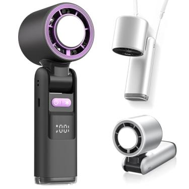 Imagem de SAYTAY Ventilador portátil portátil, mini ventilador turbo ajustável de 100 velocidades com modo de temperatura inferior, visor digital recarregável, ventilador pessoal dobrável com luz noturna para