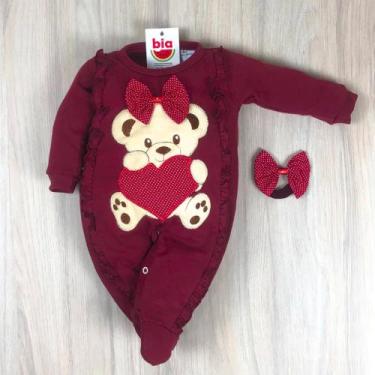 Imagem de Macacão Bebê menina bordado ursa coração macio e confortável - Antônio