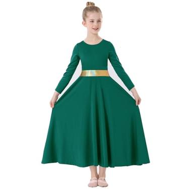 Imagem de TLMNU Vestido de dança de louvor para meninas, dourado, metálico, adoração litúrgica, roupão de igreja, fantasia lírica, 10 - Verde escuro, 13-14 Anos