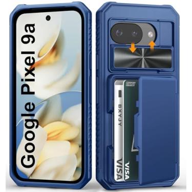 Imagem de BXYJY Capa carteira para Google Pixel 9a, capa de câmera deslizante, suporte de cartão (4 a 5 cartões), queda de grau militar, bloco RFID, resistente, resistente, masculina, feminina, à prova de