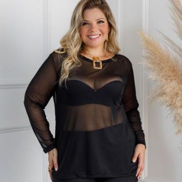 Imagem de Blusa em Tule Transparente Manga Longa Plus Size - Rosana Farcait, Pre