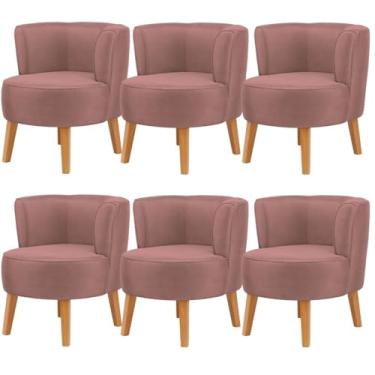 Imagem de Kit 6 Poltronas Estofada para Sala de Espera Decorativa Pés de Madeira MOBLAN decor (Rosa escuro)