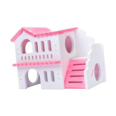 Imagem de Ｂｅｓｇａ Wooden Hamster House Pet Villa Exercício Toys Decoração de habitat com escalada engraçada Escalada esconde, Vermelho Branco