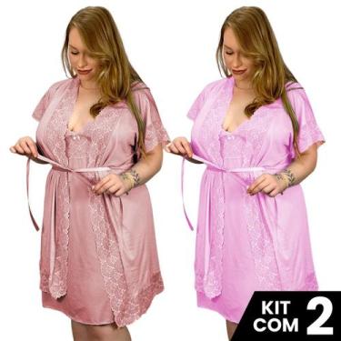 Imagem de Kit 2 Robes Roupão e 2 Camisolas Amamentação Plus Size Roupa de Dormir