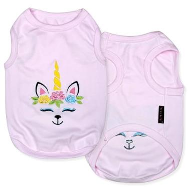 Imagem de Parisian Pet Camiseta para cachorro – Colete de unicórnio bordado para animais de estimação – 100% algodão, roupas leves para cães, regata feminina – camiseta rosa sem mangas para cães grandes – 2GG