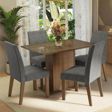 Imagem de Conjunto Sala de Jantar Mesa Tampo de Vidro 4 Cadeiras Rustic/Silver Z