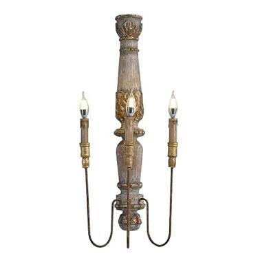 Imagem de HOSETEON Luminária de parede, arandela de parede de 3 luzes Ruic de casa de fazenda de madeira, lanterna de parede antiga grande montagem de parede, g arandelas de parede para decoração de quarto de