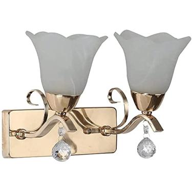 Imagem de HOSETEON Candeeiro de parede de vidro de 2 luzes, poste de metal galvanizado, abajur em forma de flor de chá leitoso, lâmpada E27, candeeiros de apliques de estilo europeu