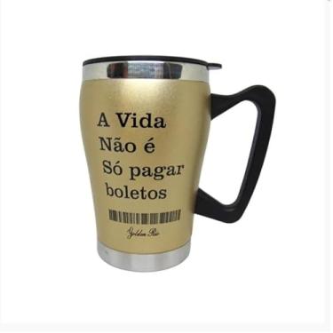 Imagem de Caneca Térmica Com Frases Café Aço Inox 320ml (Dourado)