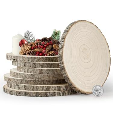 Imagem de ZKHOB Fatias De Madeira Extragrandes 11-12 Polegadas, Pacote Com 8 Discos Redondos Madeira, Centro Mesa Natural, Sem Acabamento Para Mesa, Decoração Rústica E Faça Você Mesmo