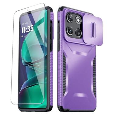 Imagem de GOVTAN Capa compatível com Moto G Stylus 5G 2025 com capa de câmera deslizante + protetor de tela, proteção contra quedas de grau militar, capa protetora resistente à prova de choque, roxa