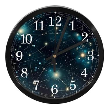 Imagem de LILINWAN Relógio de parede redondo pintado com constelações de Gêmeos, operado por bateria, silencioso, movimento de varredura sem tique-taque, capa de vidro para cozinha, quarto, escritório em casa