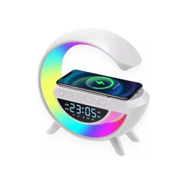 Imagem de Despertador Digital com Carregador Sem Fio, Luz LED RGB, Bluetooth, Visor LCD, Branco