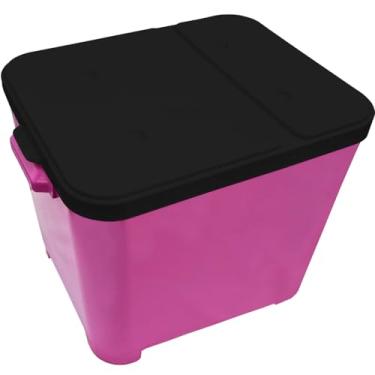 Imagem de Container Caixa Organizadora de Plástico com Tampa, Rosa e Preta, Empilhável, para Armazenamento 15 KG Furacao