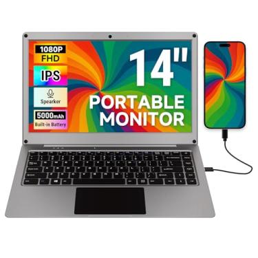 Imagem de ELECROW Monitor portátil com teclado, tela Lapdock de 14 polegadas com bateria integrada e adaptador RPi5, monitores de computador 1080p FHD IPS USB C compatíveis com Raspberry Pi, PC, telefone, Mac