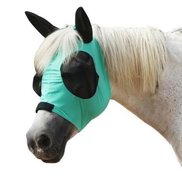 Imagem de LEAFOREST Máscara de mosca de malha de cavalo com orelhas, máscara de malha de lycra macia anti-UV com orelhas verde, pônei
